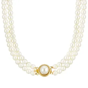 1928 Jewelry Classic Double 6mm Faux Pearl Strand Necklace 16"