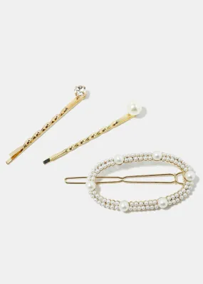 3-Piece Pearl Studded Hair Pins