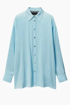 Alexander Wang Oversized Silk Shirt with Logo Cut Out -Shine Blue