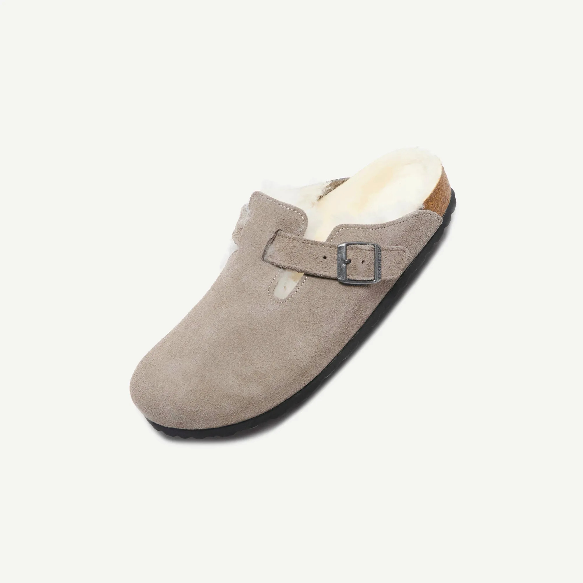 Birkenstock Boston - Stone Coin Suede / Natural Shearling