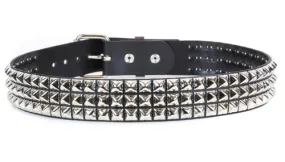 Black Leather Belt w/ 3 Rows of Silver Pyramid Studs