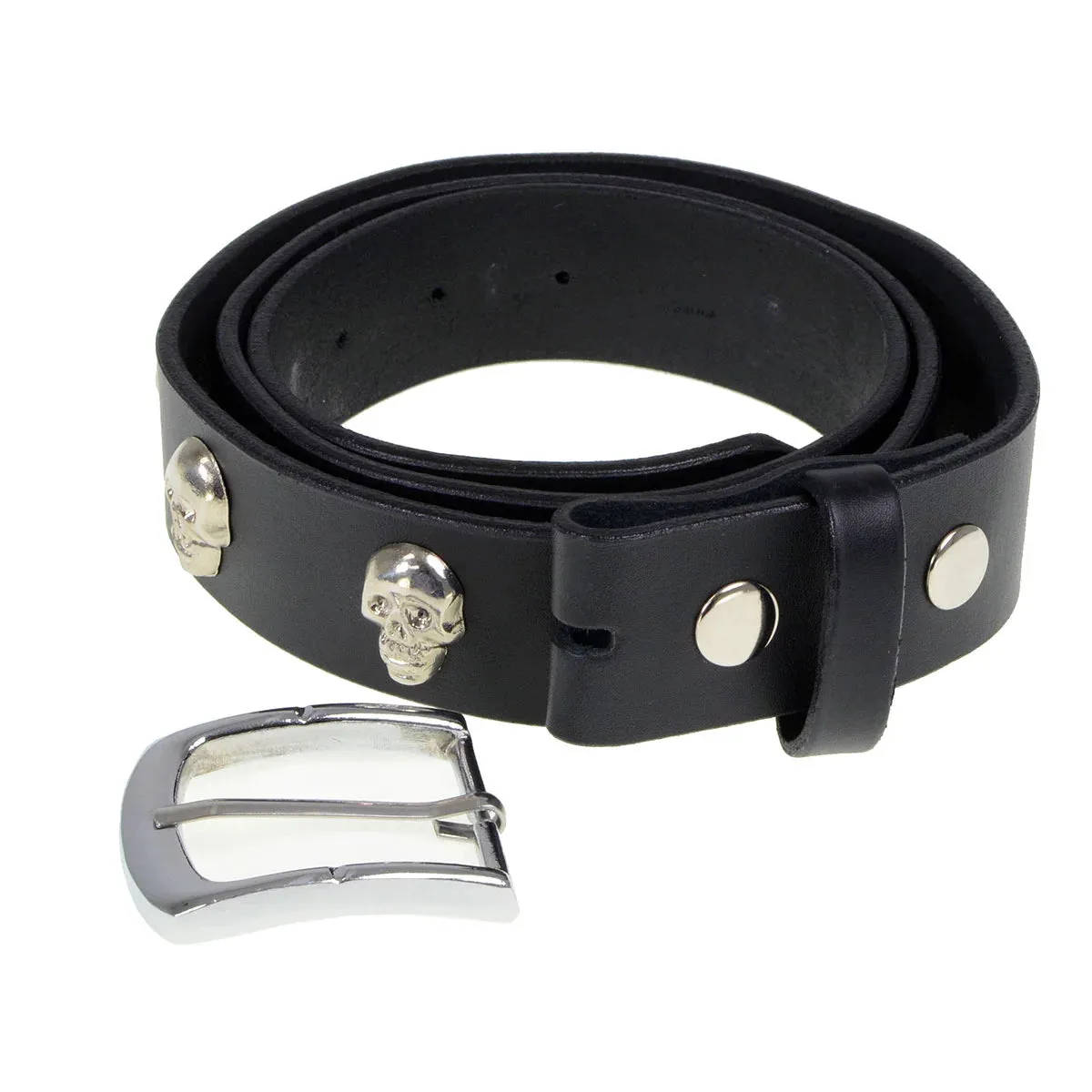 Black Leather Belt w/ Silver Skull Studs