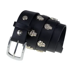 Black Leather Belt w/ Silver Skull Studs