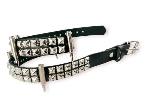 Black Leather Belt w/ Two Rows of Silver Pyramid Studs and .223 Bullet Shells