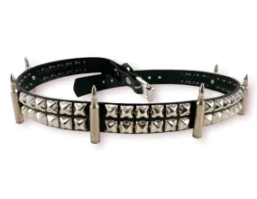 Black Leather Belt w/ Two Rows of Silver Pyramid Studs and .223 Bullet Shells