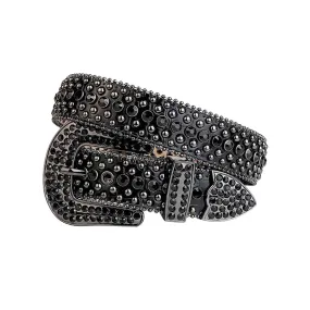 Black Strap With Black & Metal Studded Rhinestone Belt