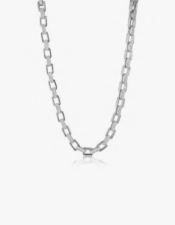 Boxy Pave Chain Necklace - Silver