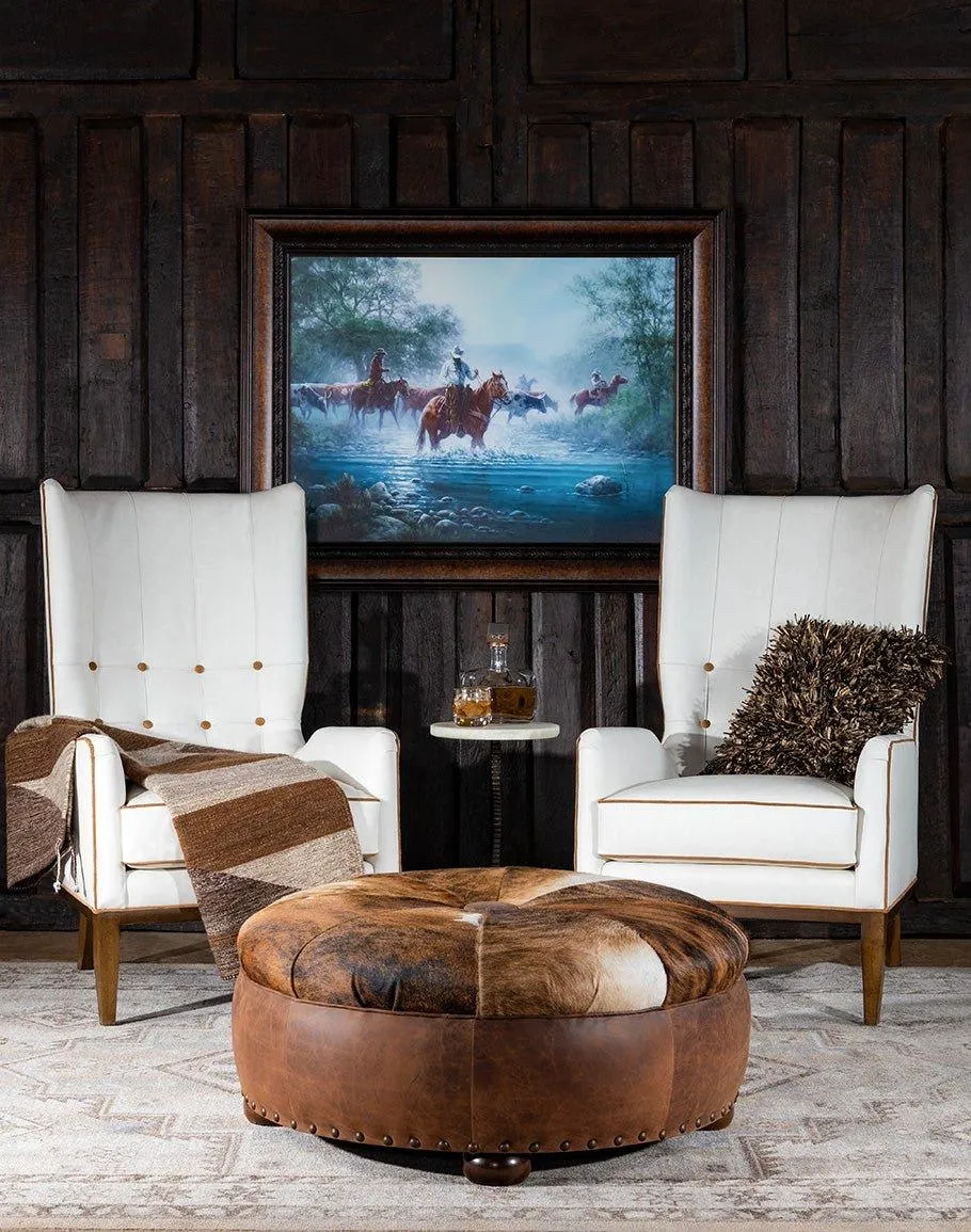 Brindle Cowhide & Leather Ottoman