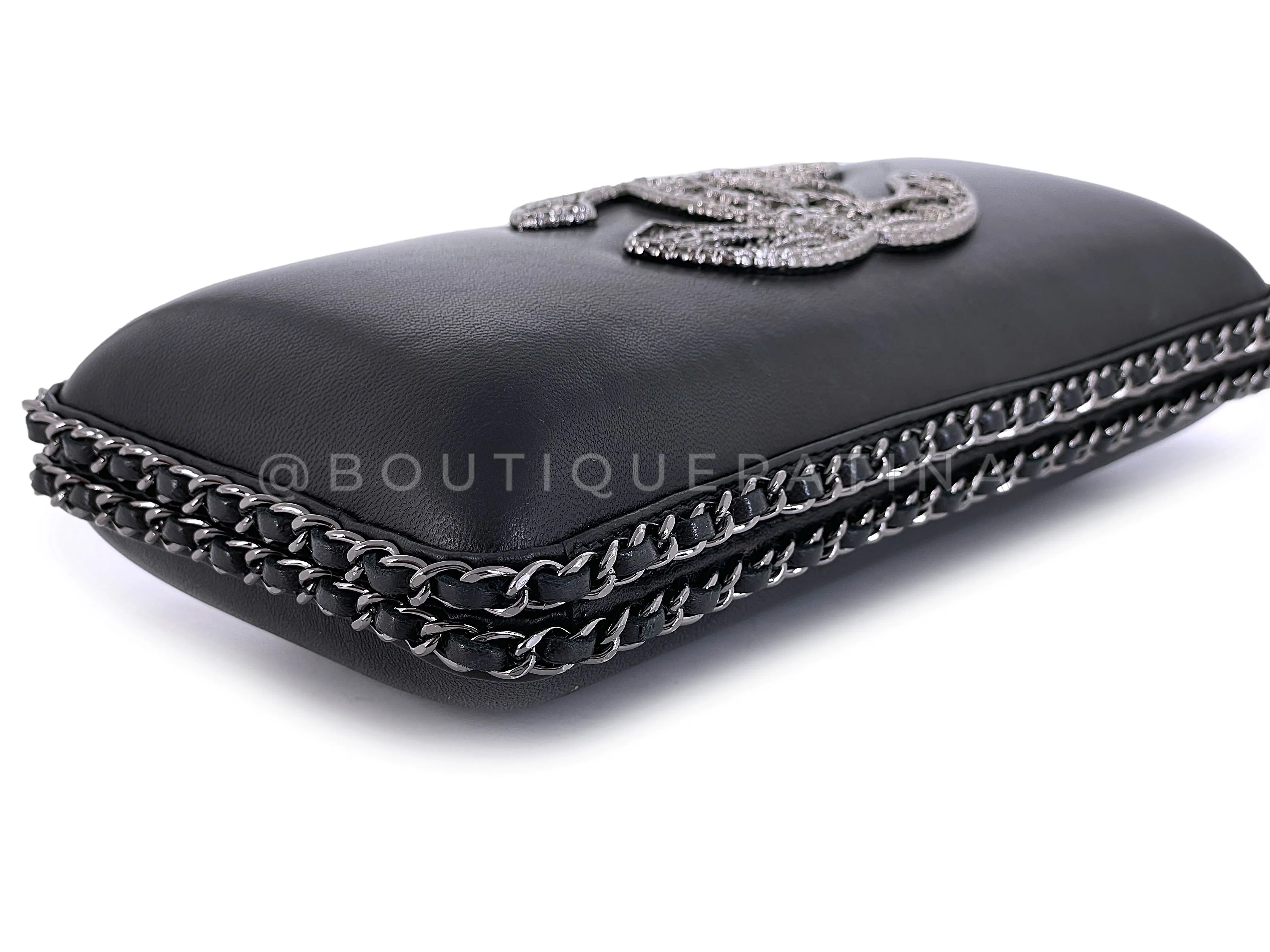 Chanel 2013 Tweed Motif CC Chain Around Evening Clutch Bag RHW Black