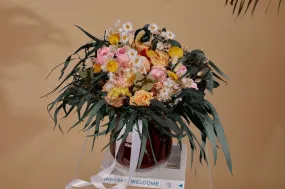 Colourful Dried Flowers Bridal Bouquet - Forest Green & Peach