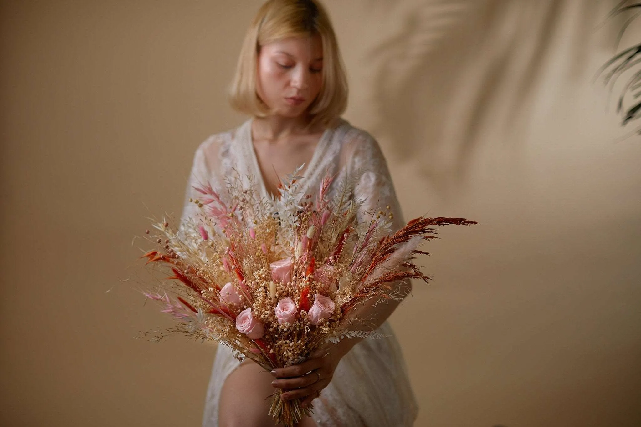 Dried Flowers Bridal Bouquet - Burnt Orange & Pink