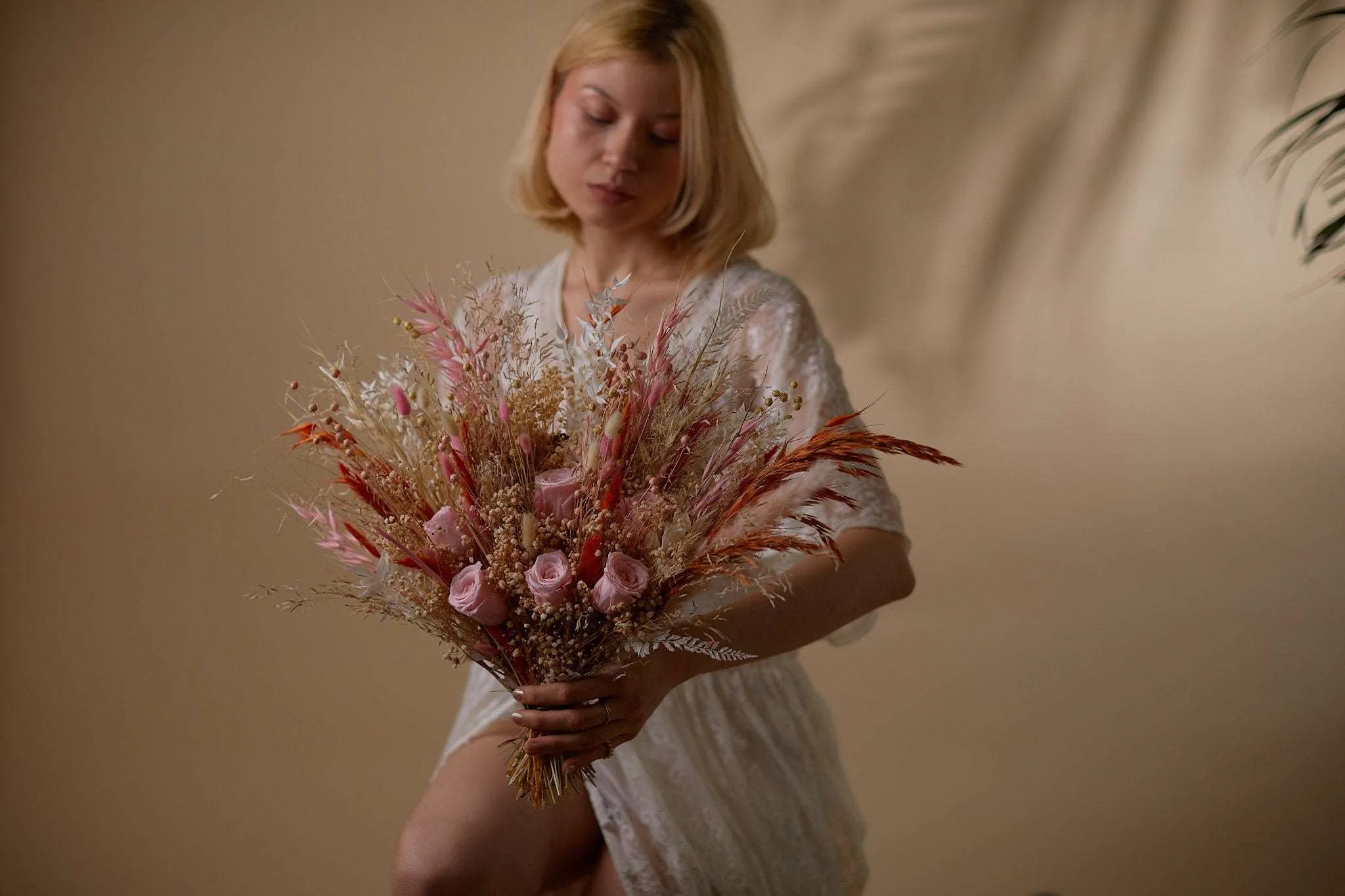 Dried Flowers Bridal Bouquet - Burnt Orange & Pink