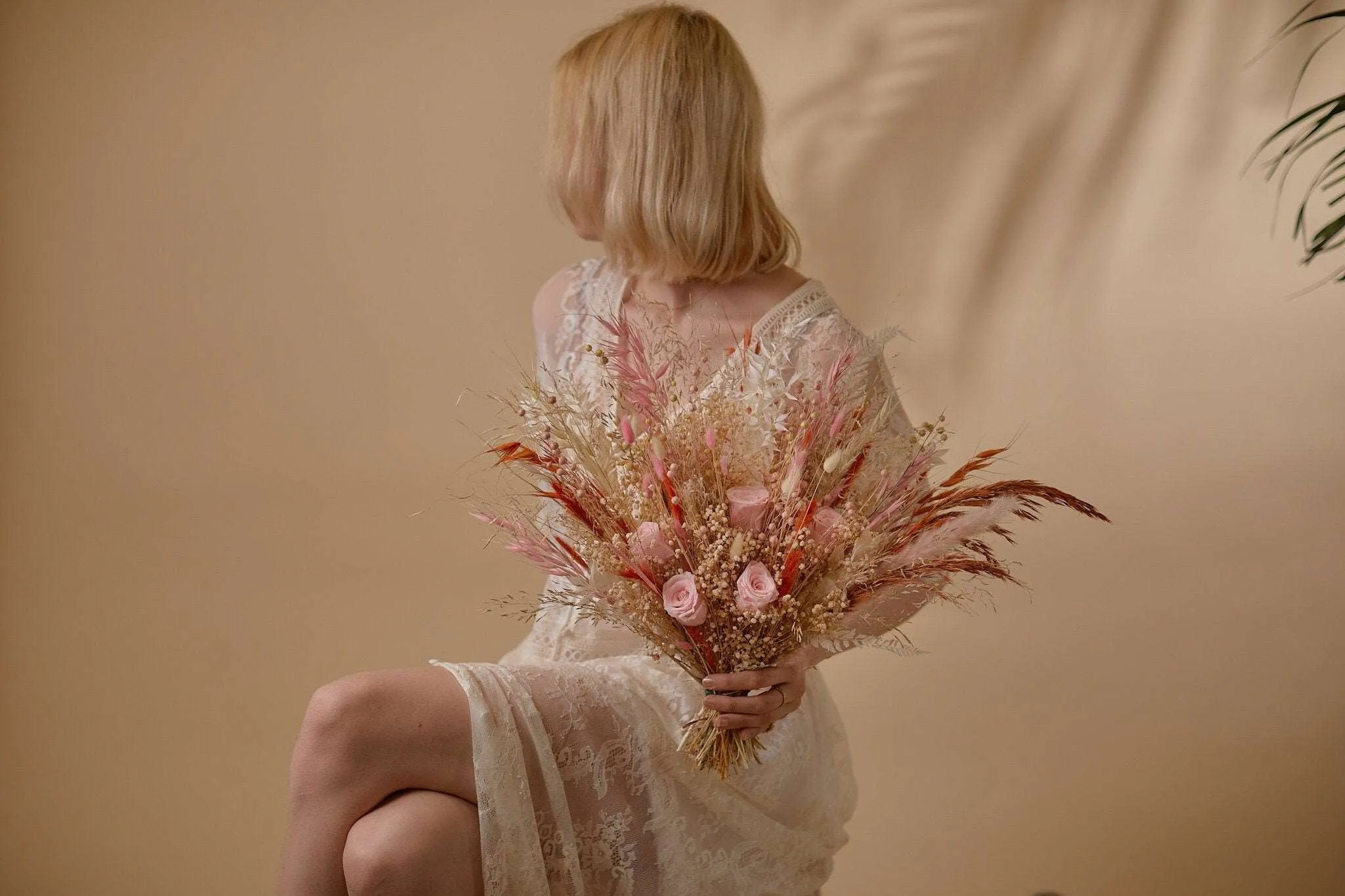 Dried Flowers Bridal Bouquet - Burnt Orange & Pink