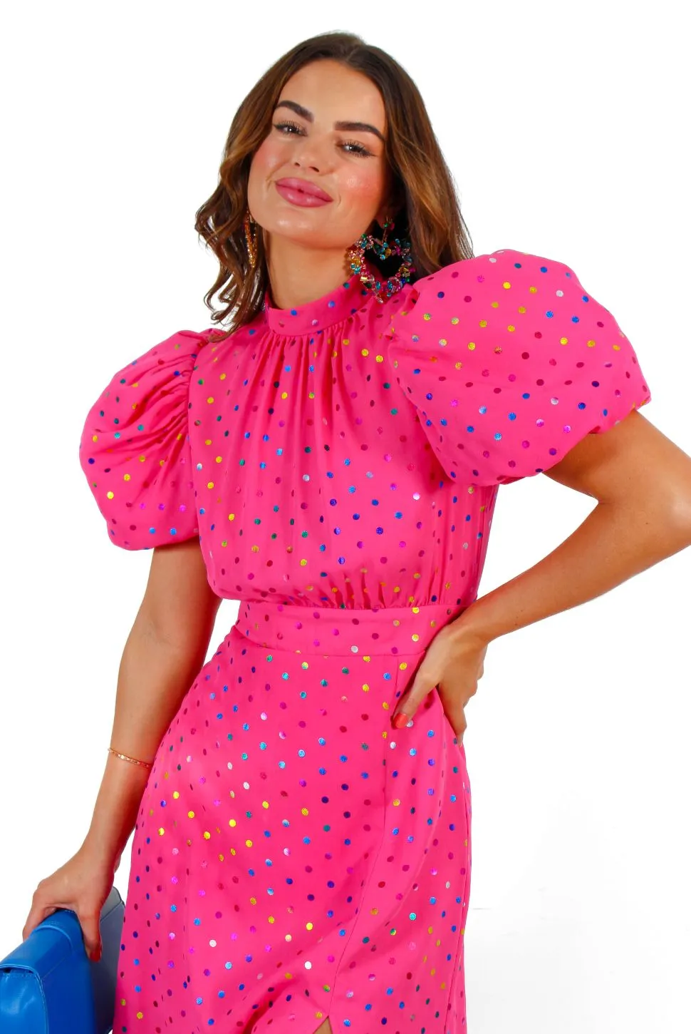 Got The Flower - Pink Multi Spot Midi Dress