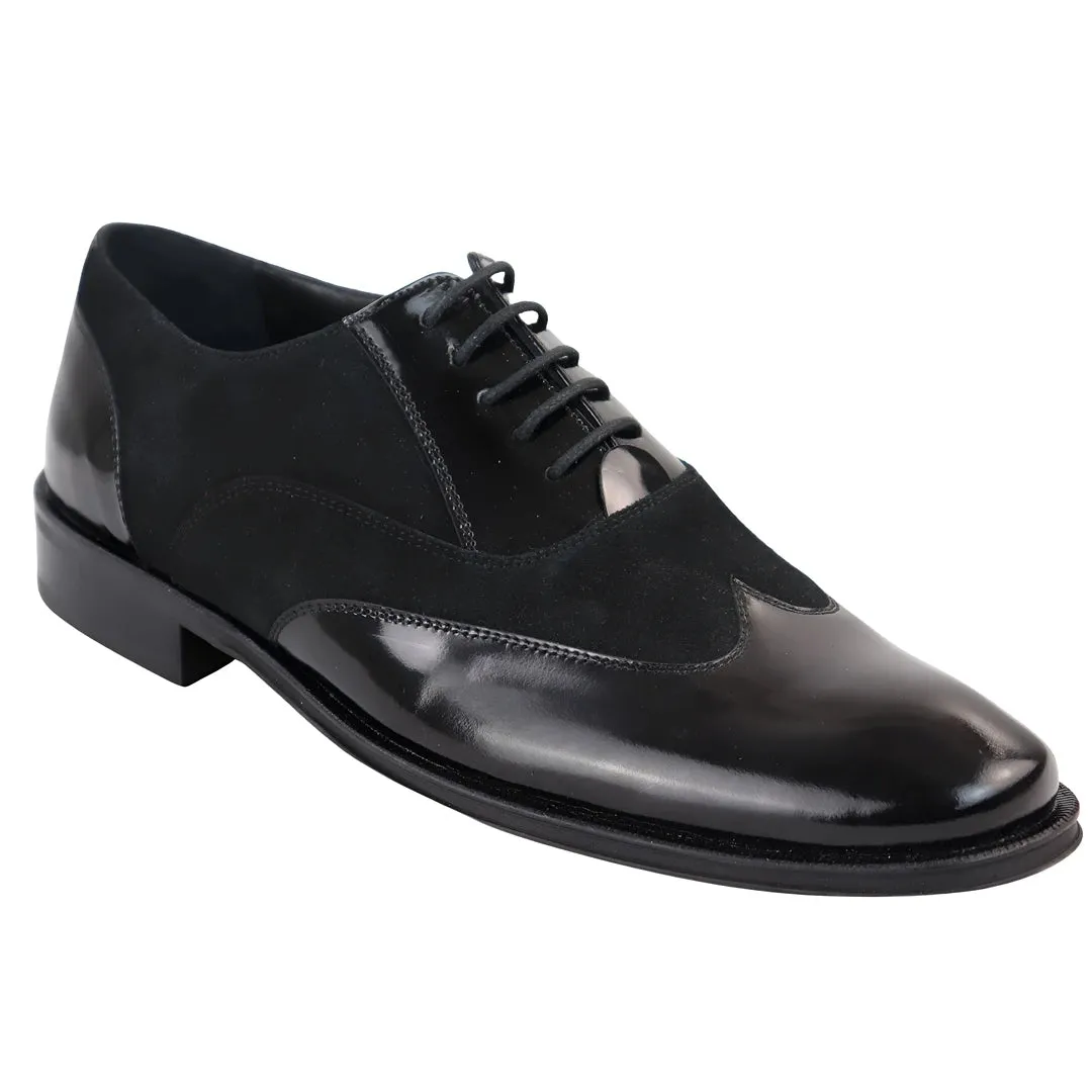 Men's Oxford Shoes Shinny Suede Black Leather