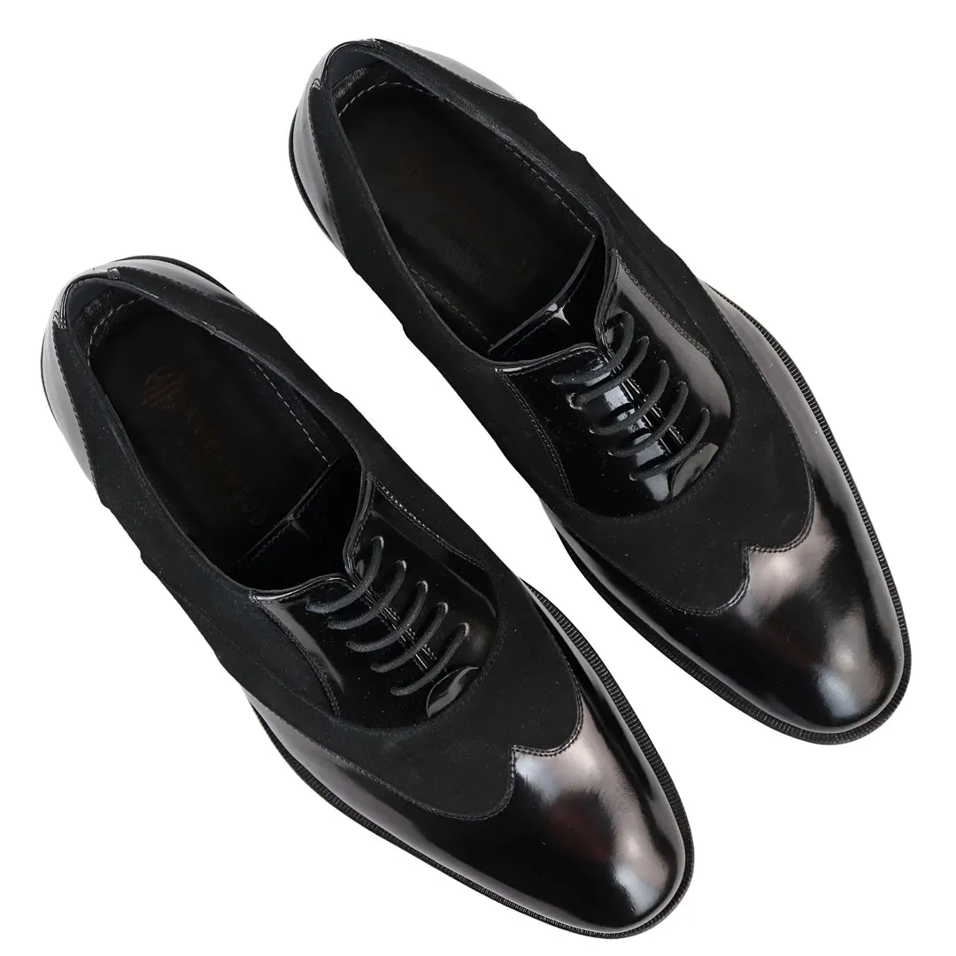 Men's Oxford Shoes Shinny Suede Black Leather