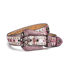 Rhinestone Skull Buckle Pink Strap With Multi Studded Belt