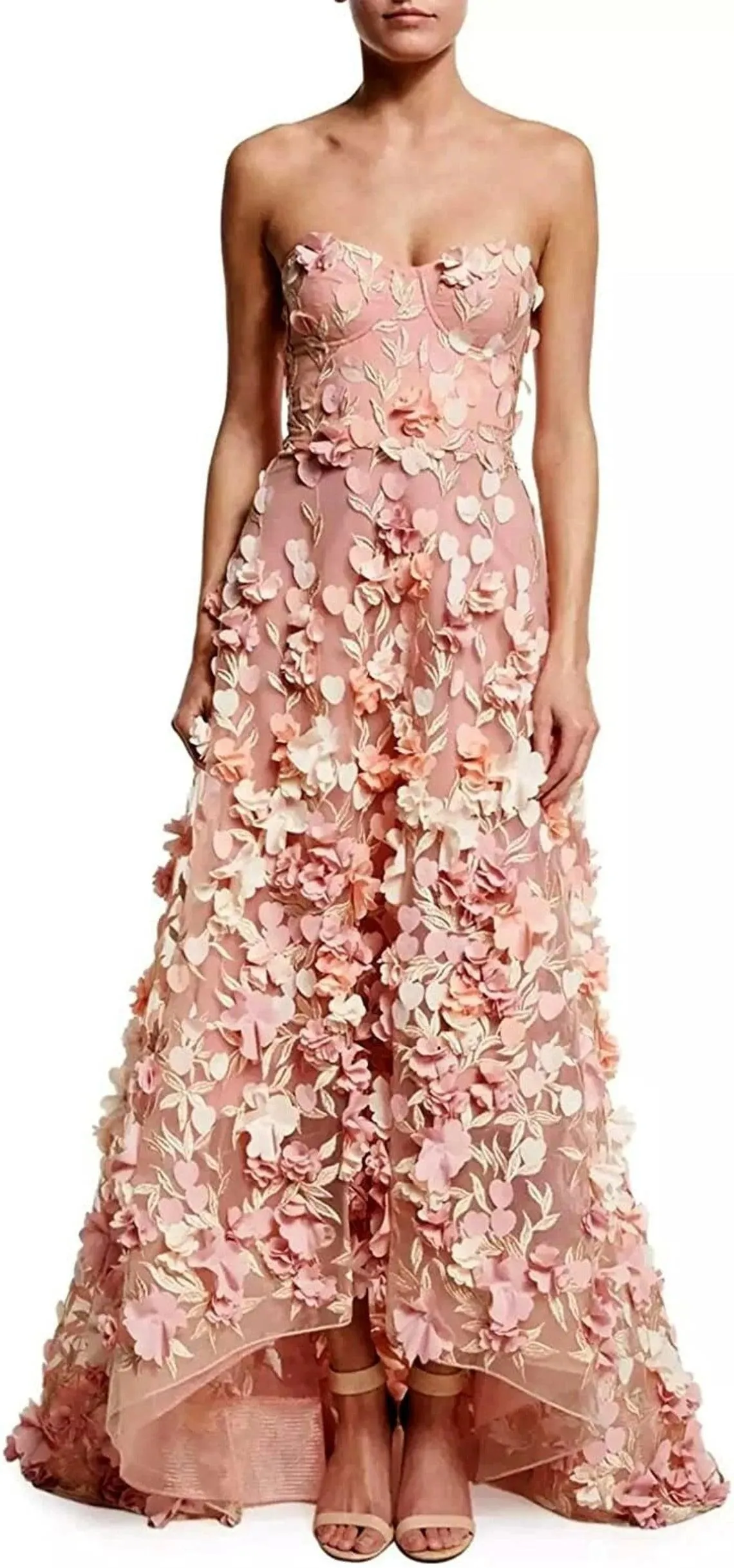 Strapless  A-line Asymmetry Layered Floral Prom Dresses