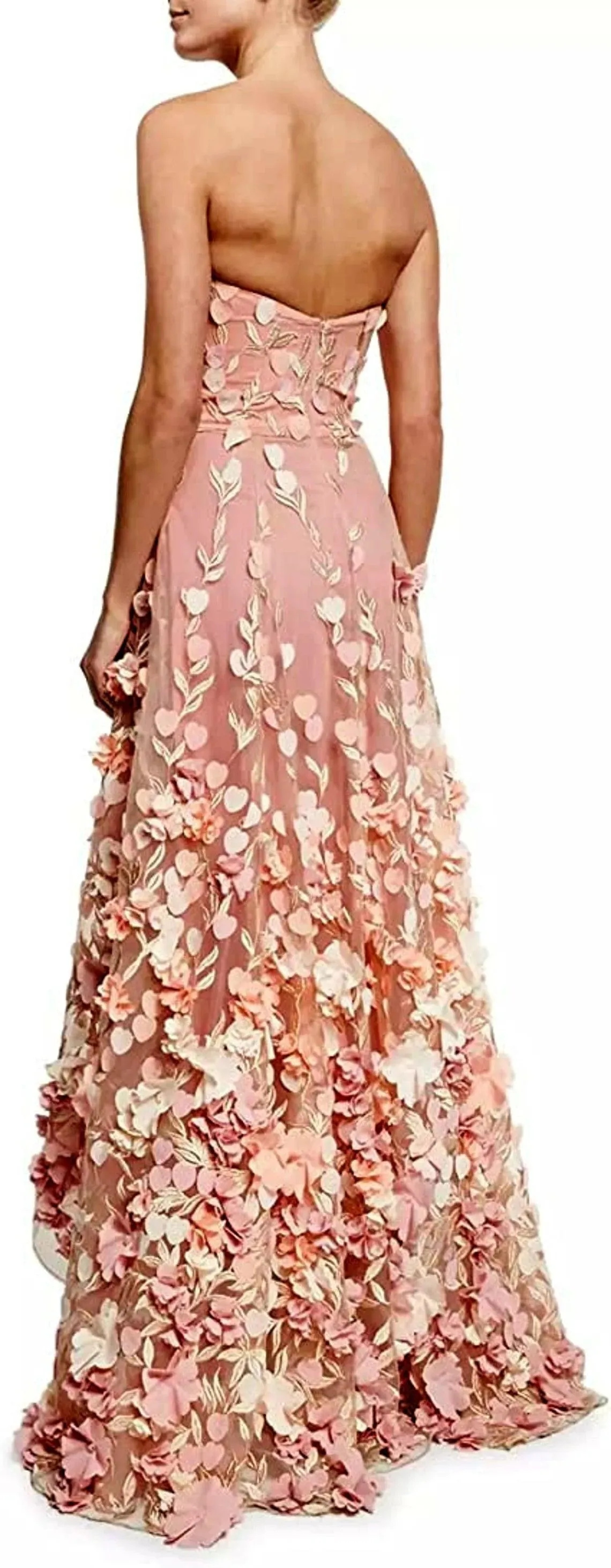 Strapless  A-line Asymmetry Layered Floral Prom Dresses