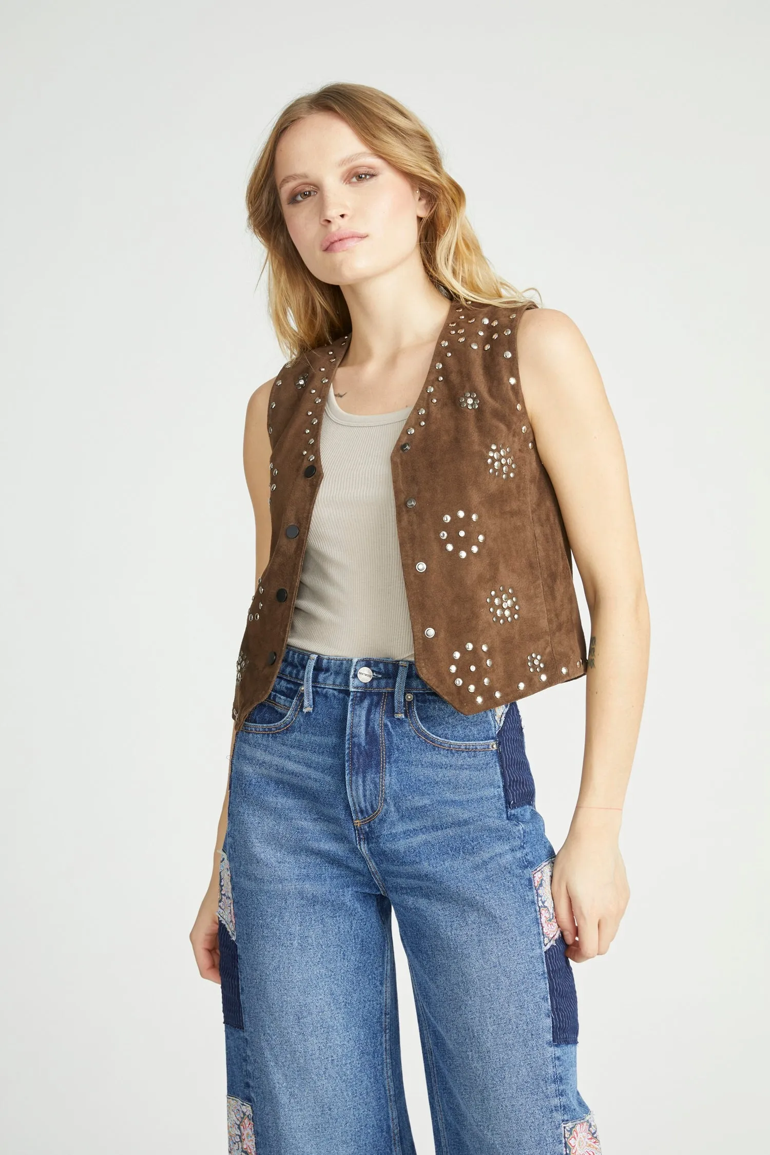 Suede Studded Vest - Chocolate