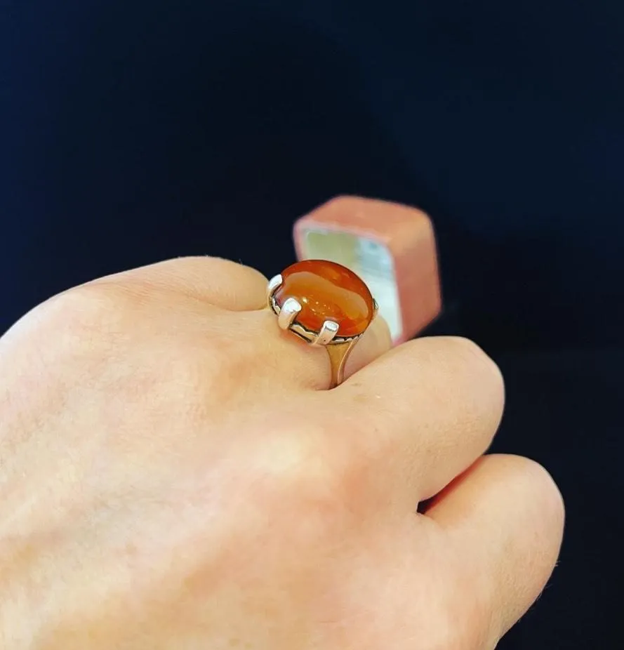 Vintage 1950s Sterling Silver Amber Ring