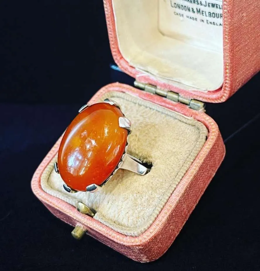 Vintage 1950s Sterling Silver Amber Ring