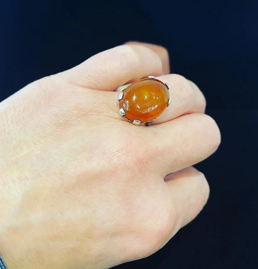 Vintage 1950s Sterling Silver Amber Ring