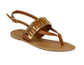 Women's Athena-755 Thong-Style Metallic Accent Sandals